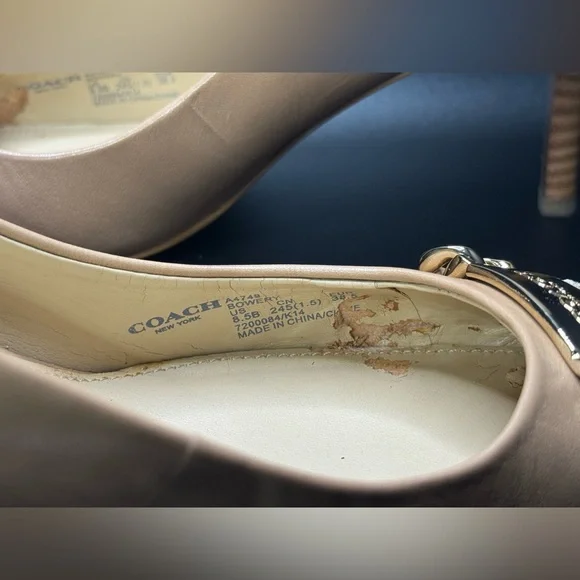 Coach Nude Pointed-Toe Flats with Gold Chain & Snakeskin Toe - Picture 12 of 12